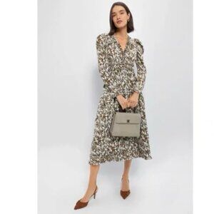 HYACINTH HOUSE Olive Green Floral Renee Ruffle Midi Dress Cottagecore M